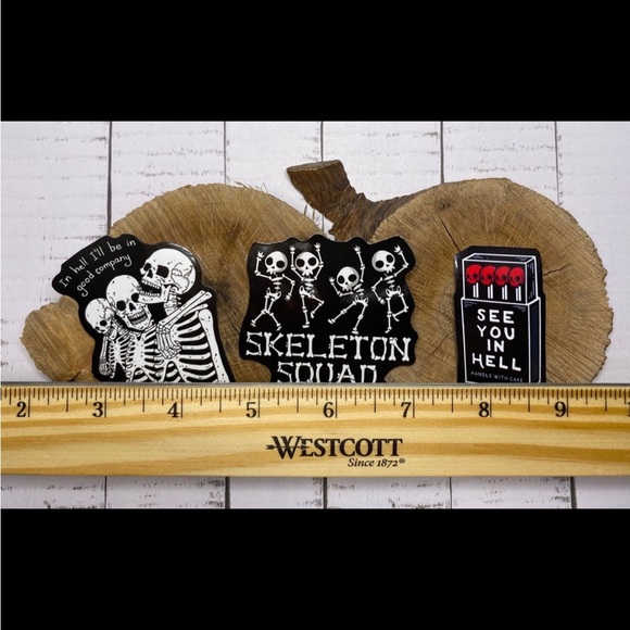 NEW 3 Skeletons Best Friends Waterproof Vinyl Stickers - Picture 2 of 6